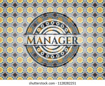 Manager arabic style badge. Arabesque decoration.