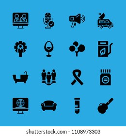 manager, awareness ribbon, chair, guitar protector, biodiesel, megaphone, television, group and test tube vector icon. Simple icons set