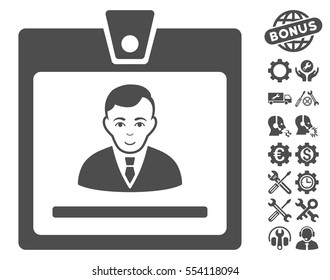 Manager Badge icon with bonus configuration icon set. Vector illustration style is flat iconic gray symbols on white background.