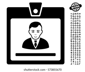 Manager Badge icon with bonus human clip art. Vector illustration style is flat iconic black symbols on white background.