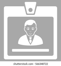 Manager Badge vector icon. Flat white symbol. Pictogram is isolated on a silver background. Designed for web and software interfaces.