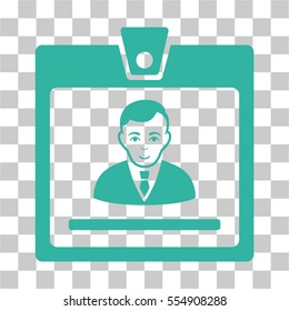 Manager Badge vector pictograph. Illustration style is flat iconic cyan symbol on a chess transparent background.