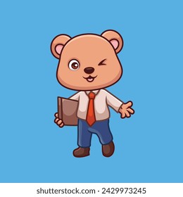 Manager Bear Cute Cartoon Character Illustration