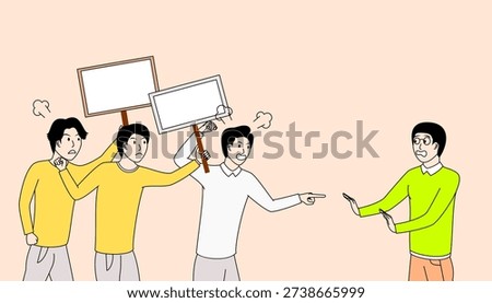 the manager is being demonstrated by his employees. Scene is angry and confrontational