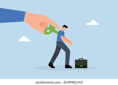 manager big hand turn up key para motivar o funcionário do escritório do empresário.