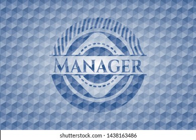 Manager blue polygonal emblem. Vector Illustration. Detailed.
