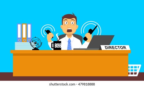 manager boss director in office stress businessman call  telephones vector