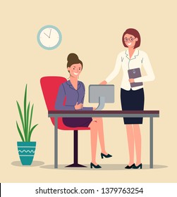 Manager and boss at the office.Vector flat illustration