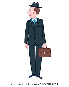 Manager business style man wearing a hat and holding a bag. vector illustration