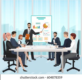 A Manager Businessman Leading The Presentation During The Meeting In Office Vector Illustration.