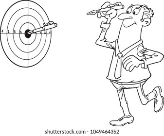 Manager or businessman throws pencil at a target