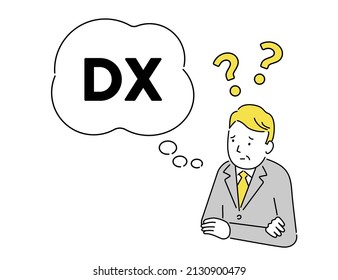 Manager can not understand digital transformation,speech bubble written "DX",vector illustration