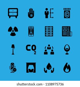 manager, chair, newspaper, ecology, fire, radioactive, medicine, animal solidarity and co vector icon. Simple icons set