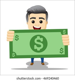 manager character with dollar bill in hands