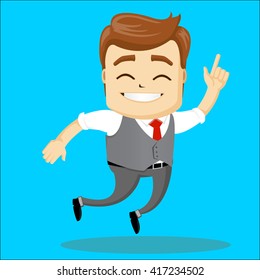 Manager character happy and with open arms, smiling broadly. Flat illustration. Manager or business character smiling. 