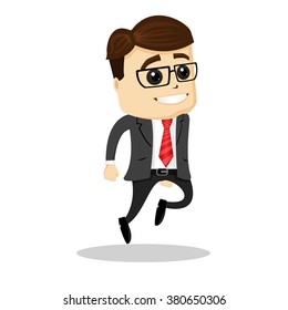 Manager character, jumping up and smiling.