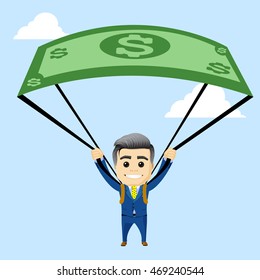 manager character with parachute out of the dollar
