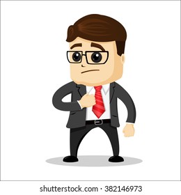 Manager character standing and pondered over something. 