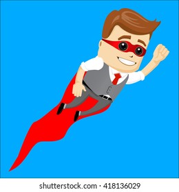 Manager character as a super hero. Funny cartoon office worker in various poses for use in presentations, etc.Flat illustration. 