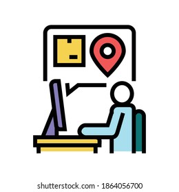 Manager überprüft Orderstandort Farbe Symbol Vektorgrafik. Manager überprüft Orderstandortzeichen. einzelne Symbolillustration