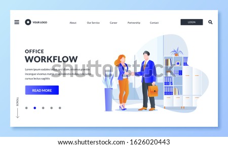 Manager and client make deal and shake hands. Vector flat illustration of businesspeople characters. Teamwork, business communications and office workflow concept. Conclusion of contract with partner.
