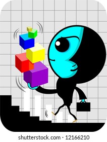 manager climbing steps with graph in hand	