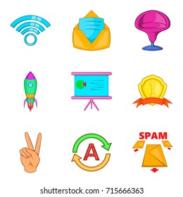 Manager coaching icon set. Cartoon set of 9 manager coaching vector icons for web design isolated on white background