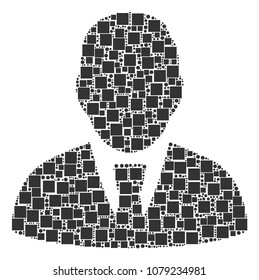 Manager collage icon of squares and round items in variable sizes. Vector items are formed into manager illustration design concept.