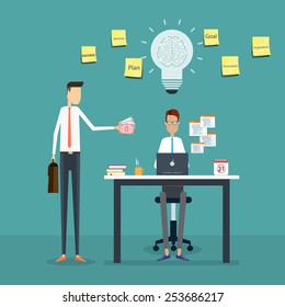 manager comments to working and employee bonus .people business cartoon character