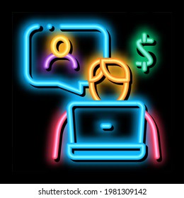 el gerente se comunica con el vector de signos de neón del cliente. El brillante gestor de iconos se comunica con el signo del cliente. ilustración de símbolo transparente