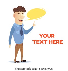 The manager communicates with the client. A man in business clothes. Vector illustration. Bright character. 