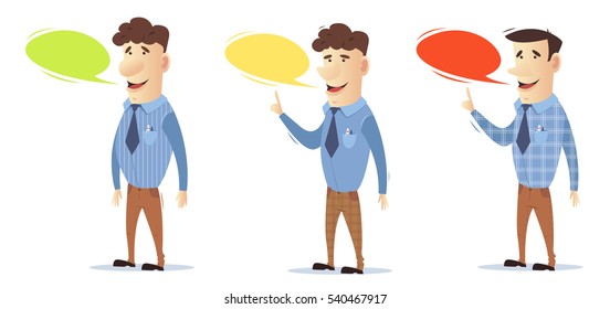The manager communicates with the client. Office worker. Freelancer. Man at work. A man in business clothes. Vector illustration. Bright character. Vector stock illustration style flat.