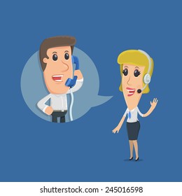 Manager communicates with the customer by phone. funny cartoon characters in business situations
