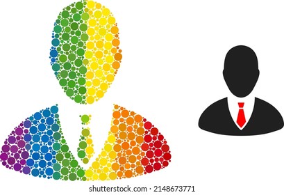 Manager composition icon of circle elements in variable sizes and rainbow colored shades. A dotted LGBT-colored manager for lesbians, gays, bisexuals, and transgenders.