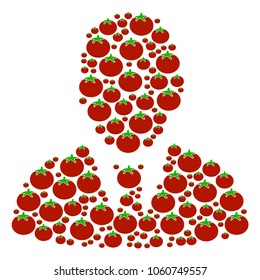 Manager composition of tomato in different sizes. Vector tomatoes objects are grouped into manager shape. Healthy vector design concept.