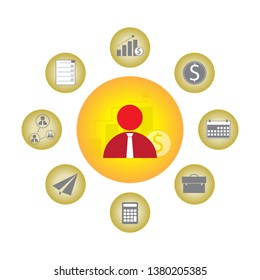 Manager conceptual background man avatar business icons. Vector illustration.