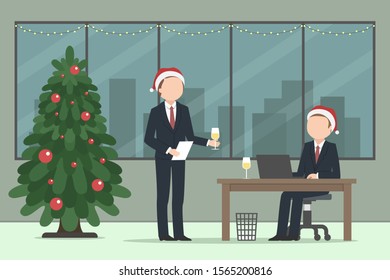 Manager congratulating his colleague with Christmas. Vector illustration.