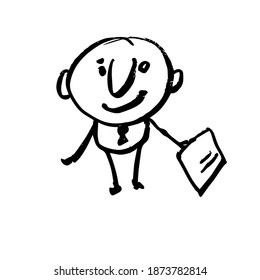 Manager with a document in his hand. Office clerk. Hand-drawn funny character. Sketch. Vector illustration