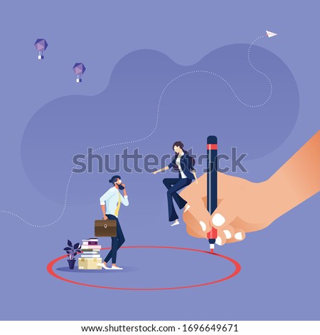 Manager drawing red circle around businesswoman-Regimentation Concept 