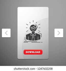 Manager, Employee, Doctor, Person, Business Man Glyph Icon in Carousal Pagination Slider Design & Red Download Button