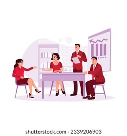 The manager and employee were discussing seriously in an office meeting. Trend Modern vector flat illustration