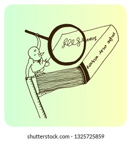Manager examines a book. Vector vintage illustration.