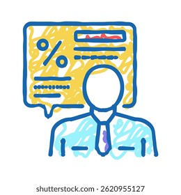 Manager erklärt Darlehen Doodle Symbol Skizze Vektor. Manager erklärt Kreditzeichen. einzelne Symbolgrafik