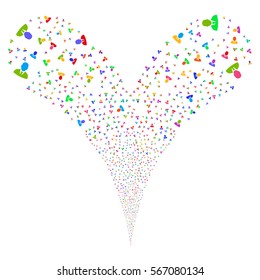 Manager fireworks stream. Vector illustration style is flat bright multicolored iconic symbols on a white background. Object double fountain created from random pictographs.