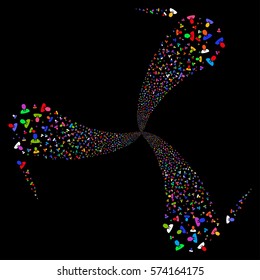 Manager fireworks swirl rotation. Vector illustration style is flat bright multicolored iconic symbols on a black background. Object twirl combined from random pictographs.