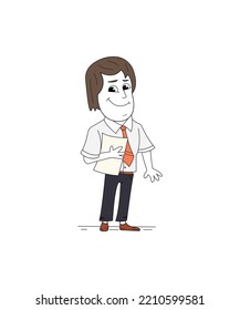 gerente de traje formal con una hoja en blanco. Vector de caracteres de chico corporativo aislado en fondo blanco. 