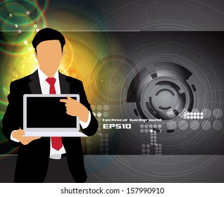 Manager with futuristic background. Vector