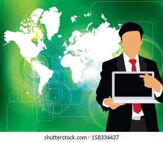 Manager with futuristic background. Vector