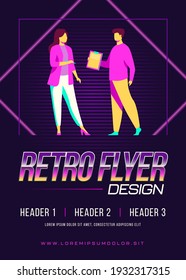 Manager giving document to female boss for signing. Leader, male assistant, agreement. Flat vector illustration. Contract, business, paperwork concept for banner, website design or landing web page