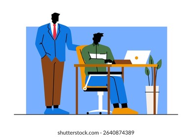 A manager giving guidance or support to a team member in an office.